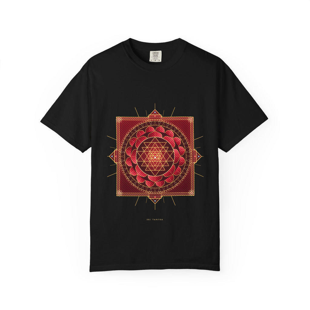 The Sri Yantra graphic tee in Black, original art by AuraCanvas