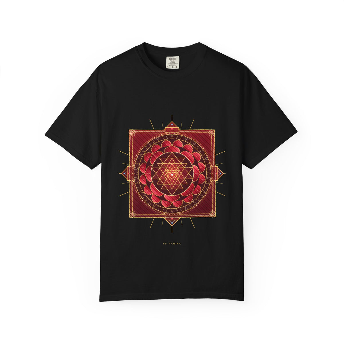 The Sri Yantra graphic tee in Black, original art by AuraCanvas