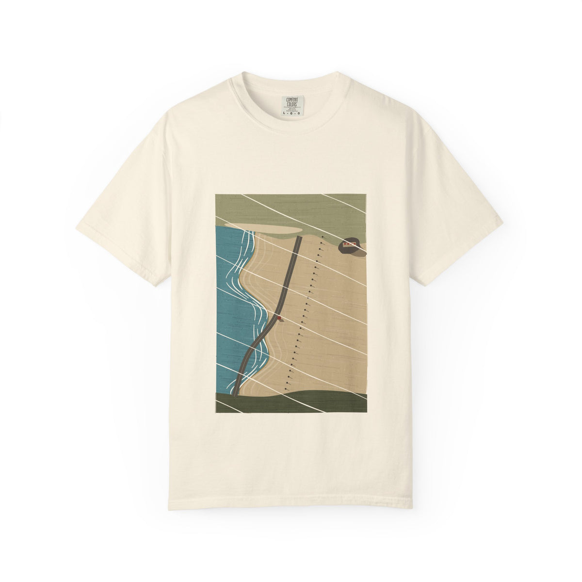Lindisfarne graphic tee in Ivory, original art by AuraCanvas