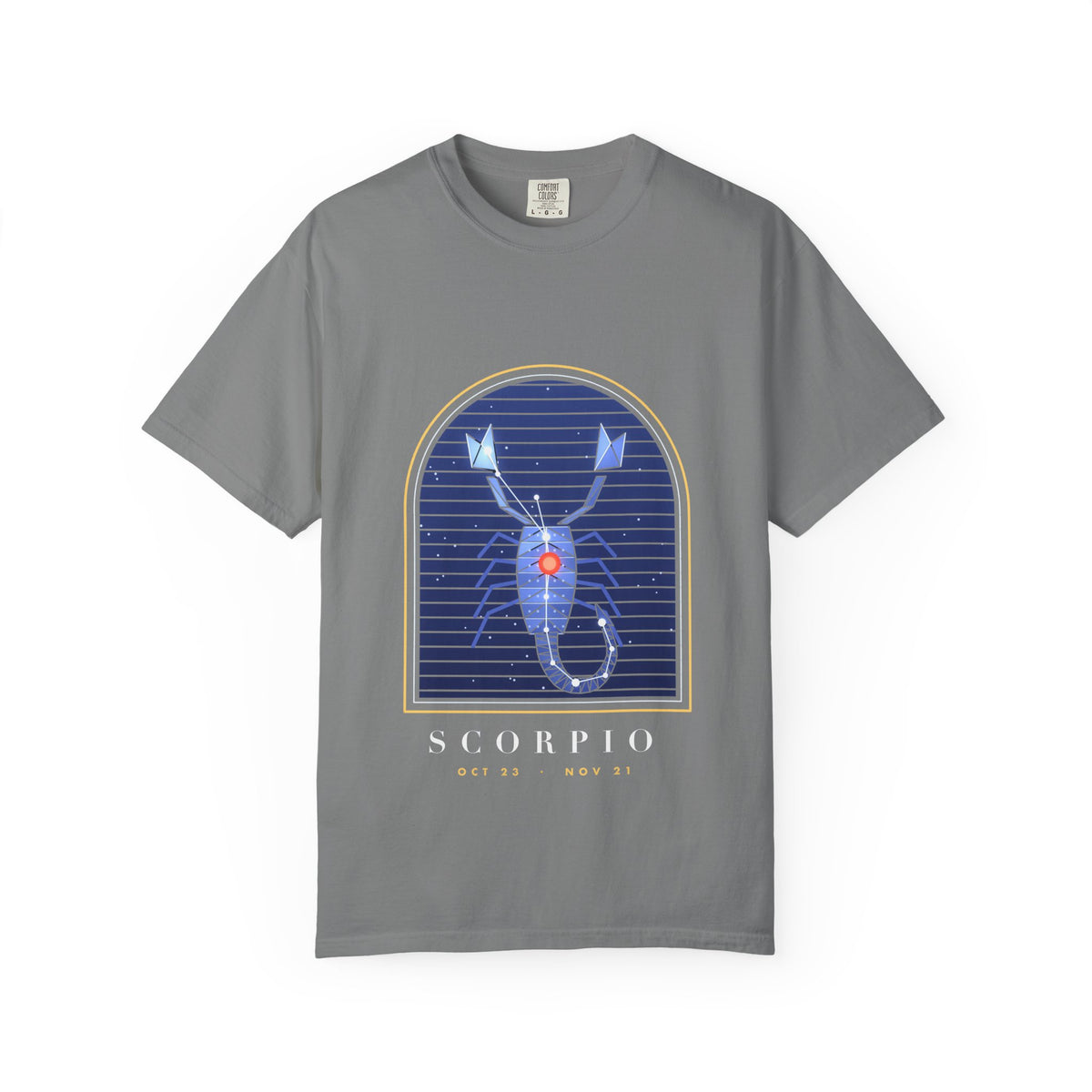 Scorpio graphic tee in Grey, original art by AuraCanvas