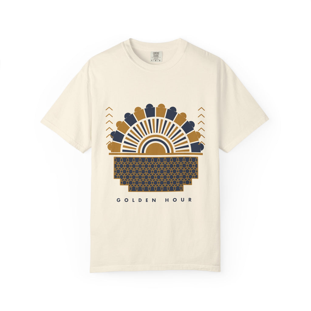 Golden Hour Fan graphic tee in Ivory, original art by AuraCanvas