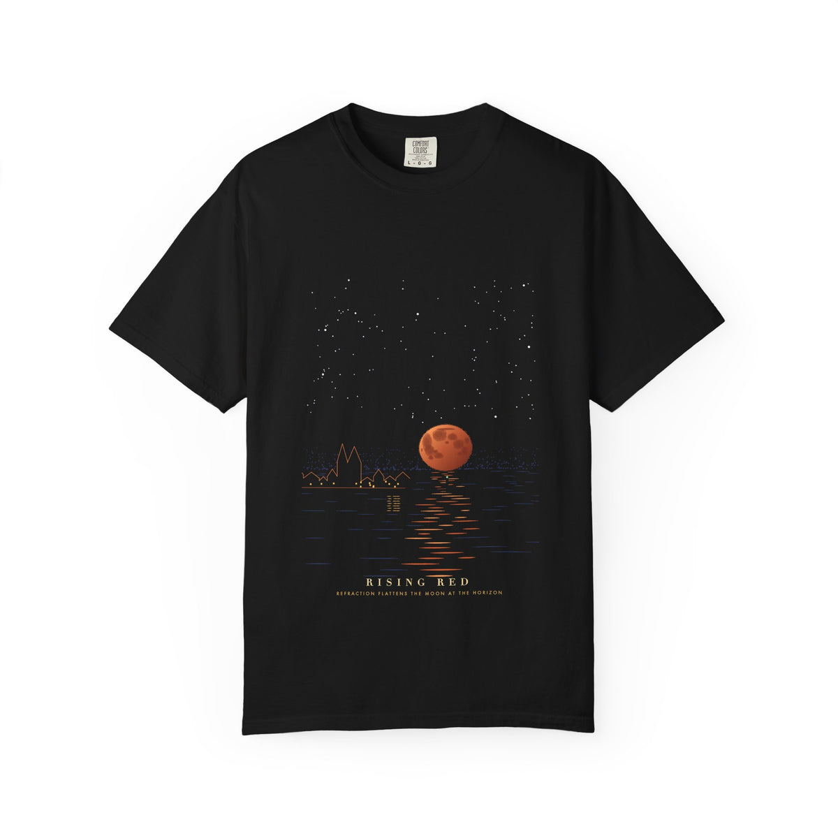 Rising Red graphic tee in Black, original art by AuraCanvas