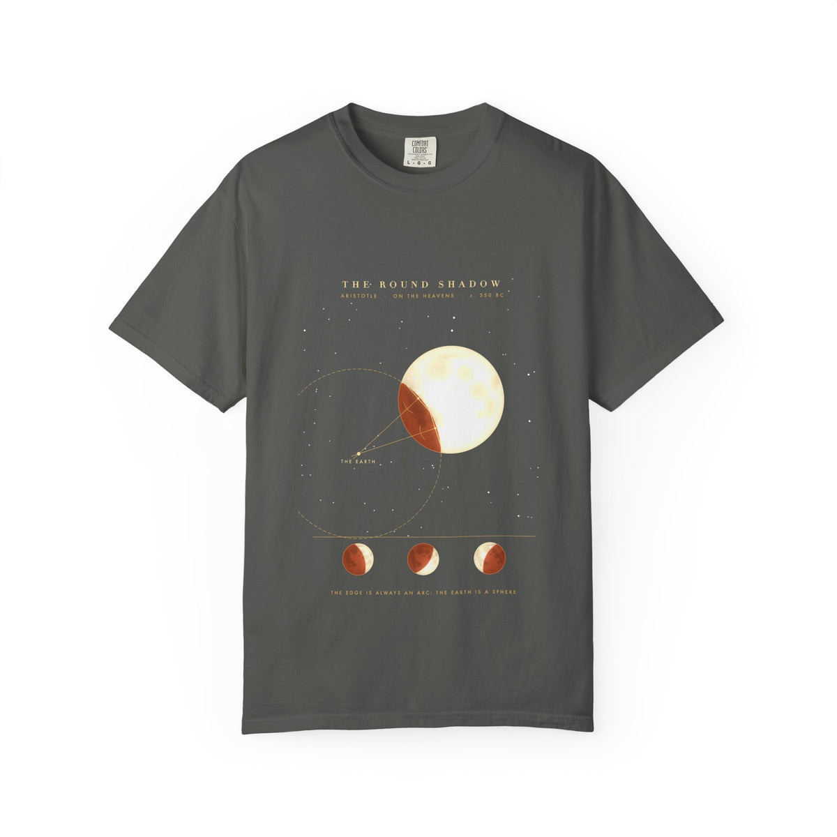 The Round Shadow graphic tee in Pepper, original art by AuraCanvas