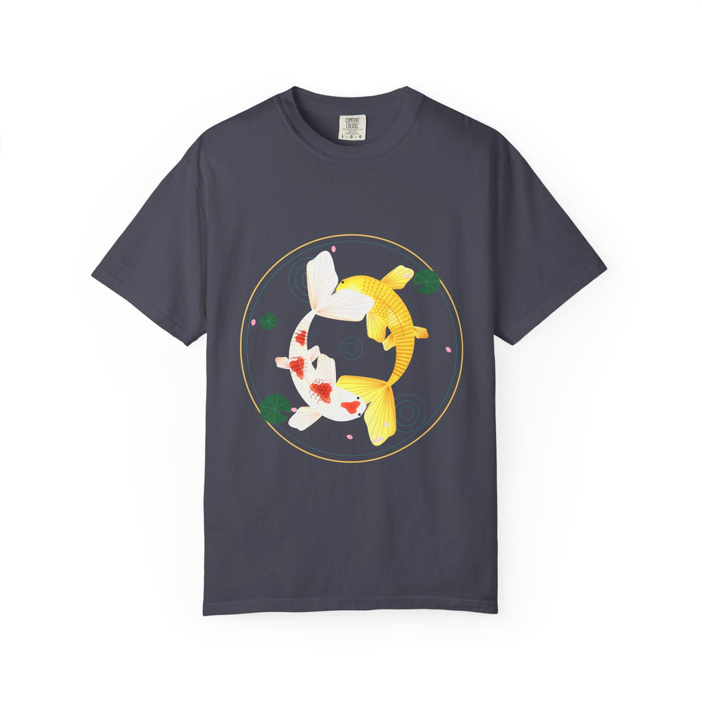 Koi Orbit graphic tee in Navy, original art by AuraCanvas