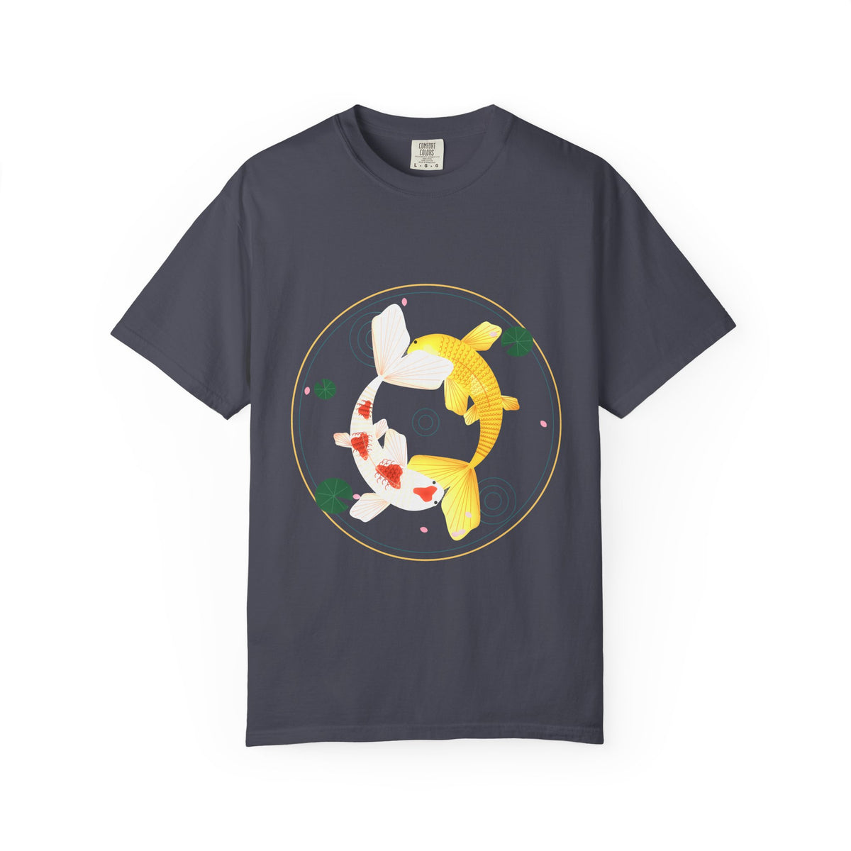 Koi Orbit graphic tee in Navy, original art by AuraCanvas