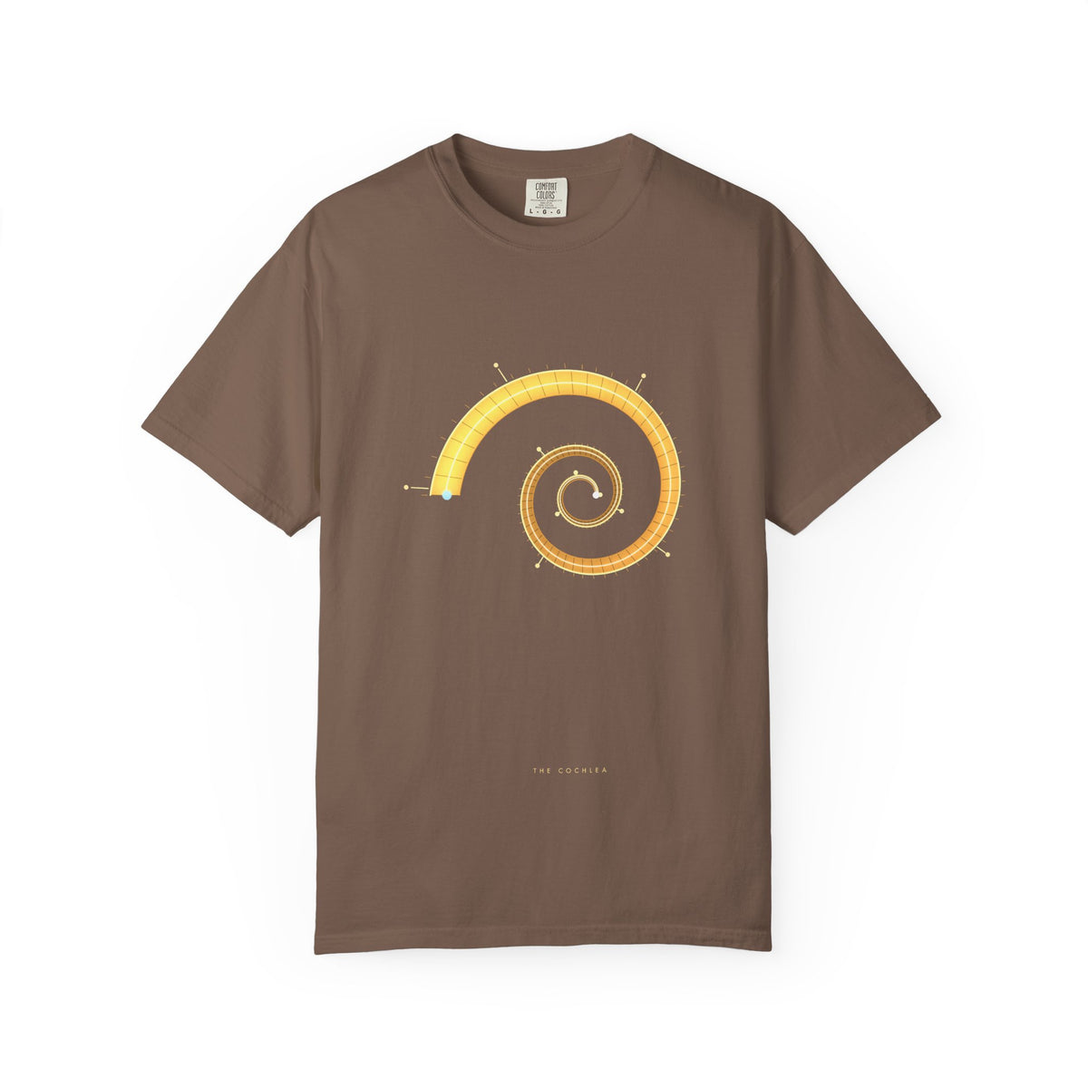 The Cochlea graphic tee in Espresso, original art by AuraCanvas