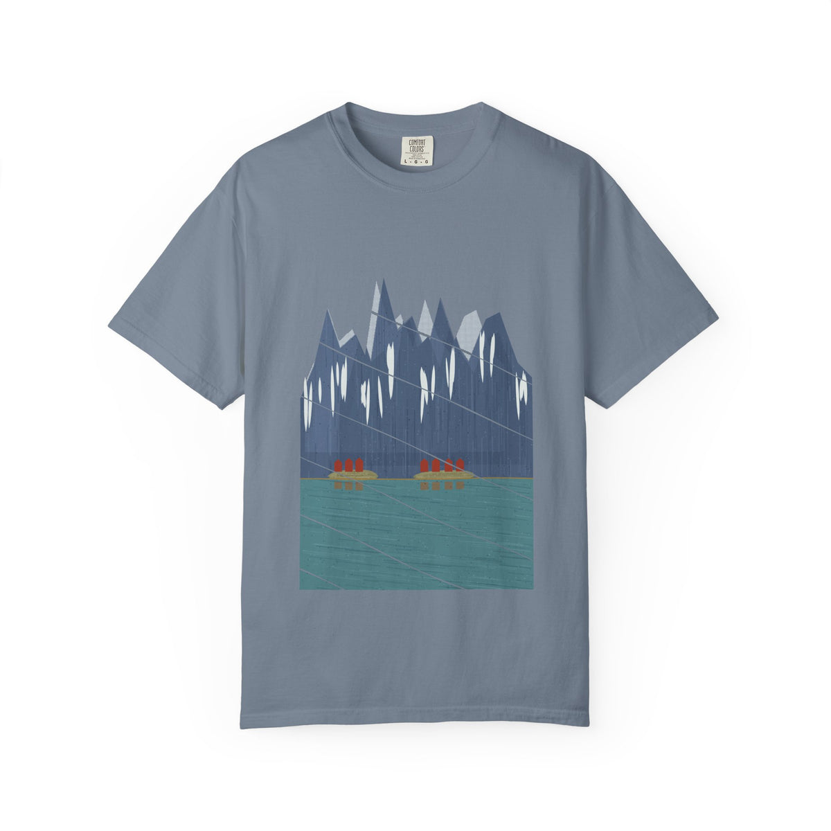 Lofoten graphic tee in Blue Jean, original art by AuraCanvas