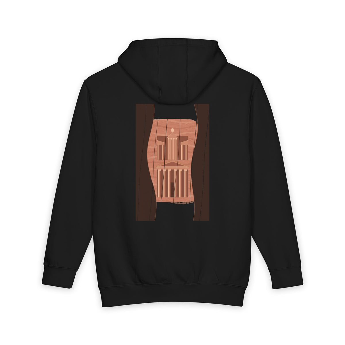 Petra heavyweight hoodie in Black, original art by AuraCanvas