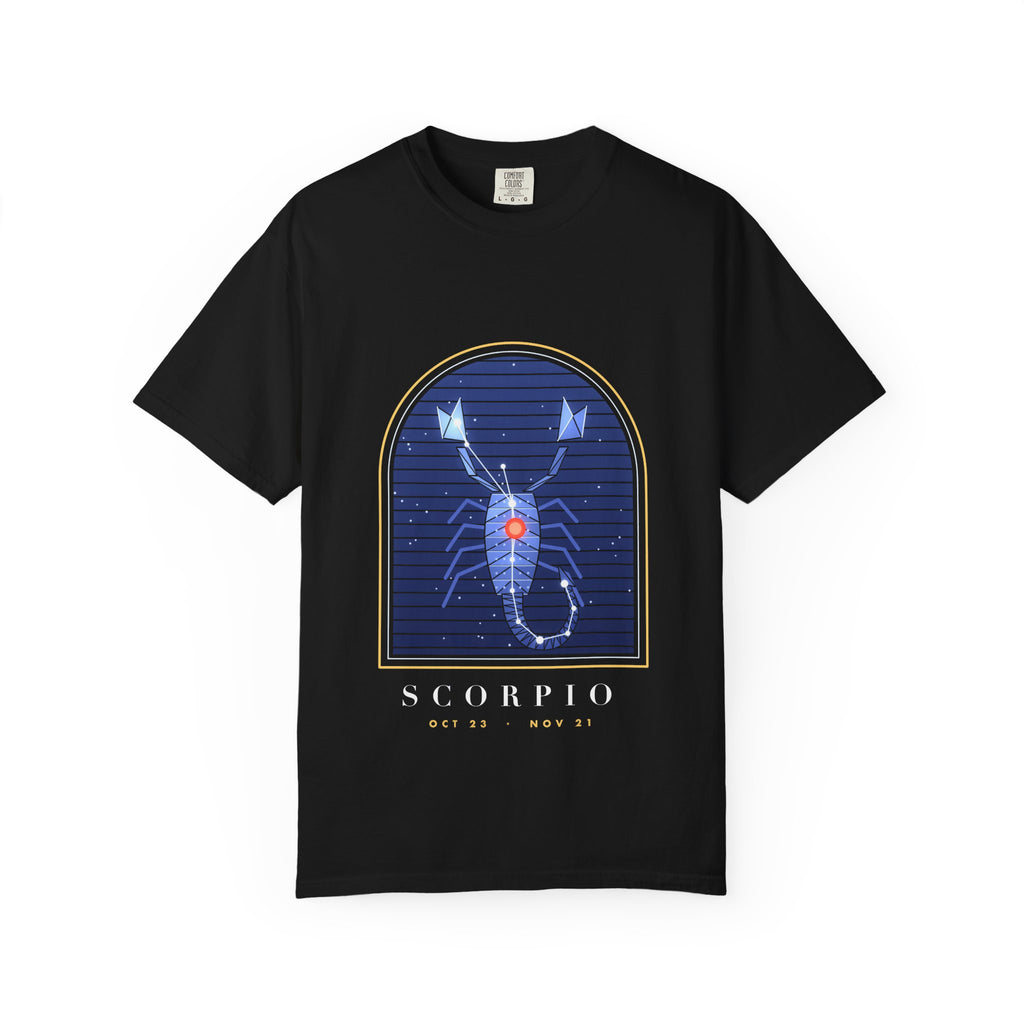Scorpio graphic tee in Black, original art by AuraCanvas