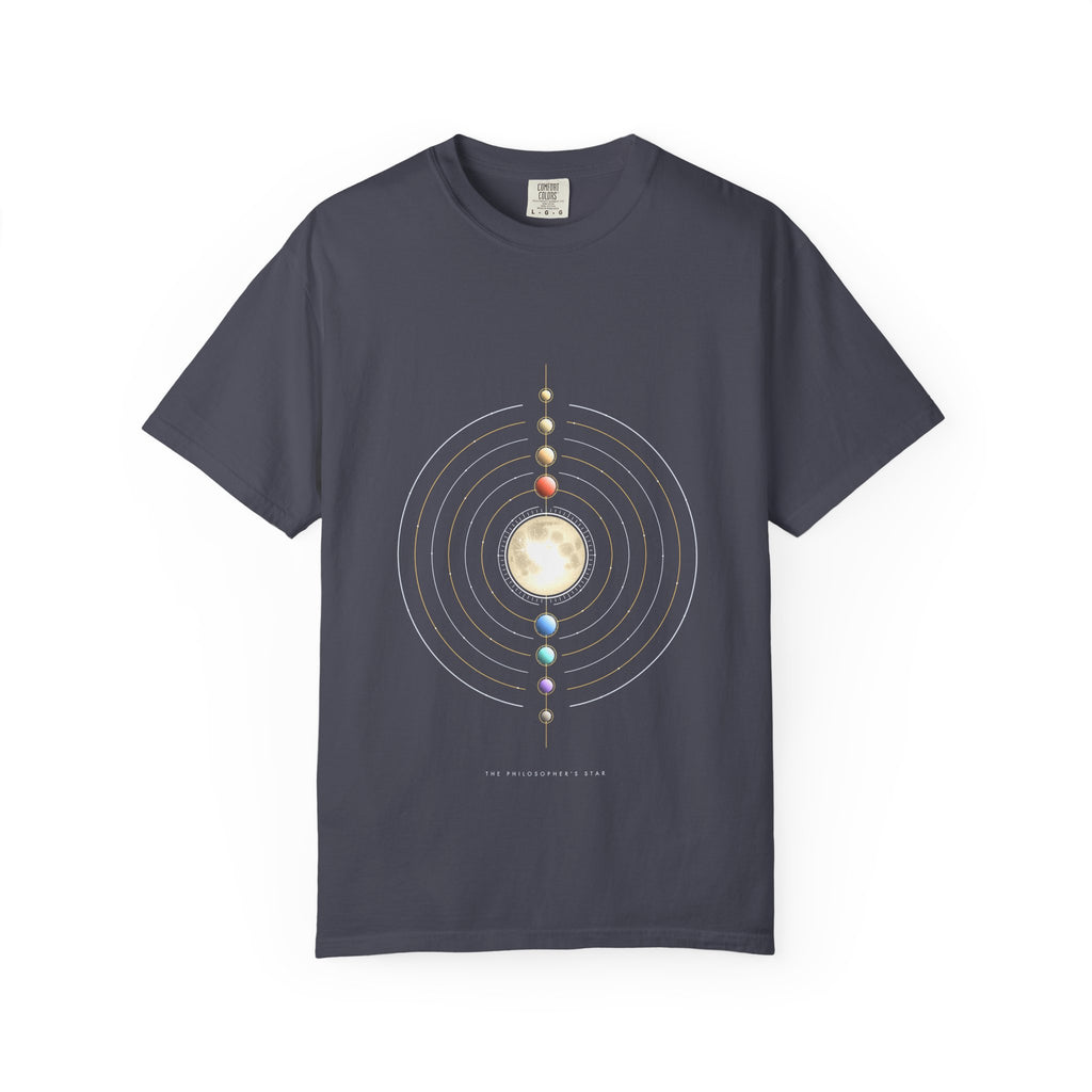 The Philosopher's Star graphic tee in Navy, original art by AuraCanvas