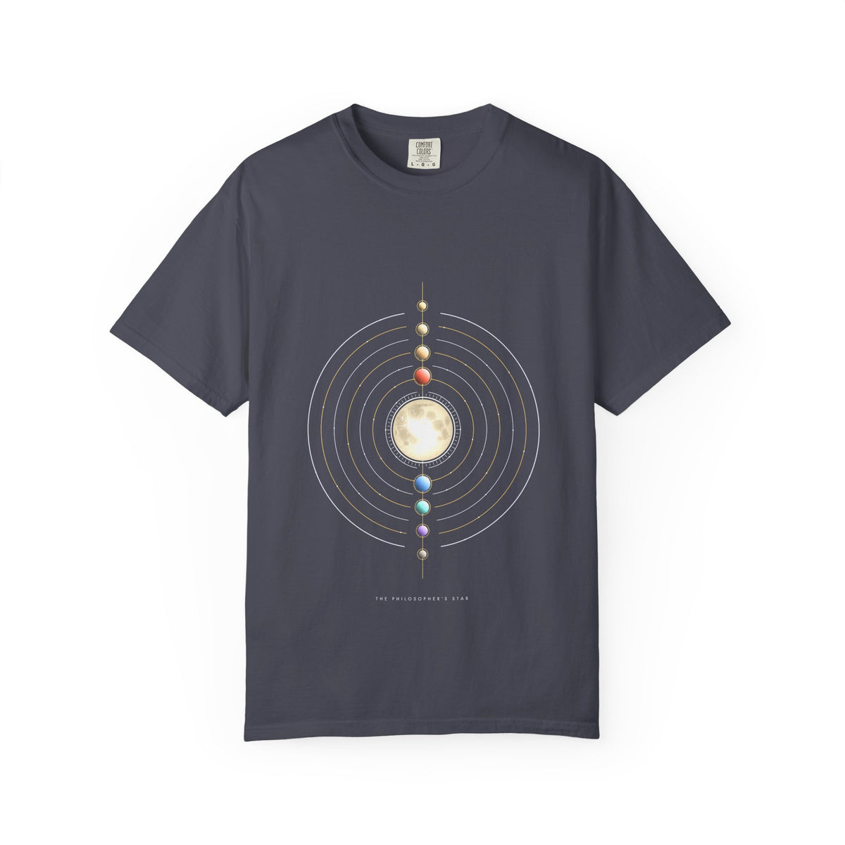 The Philosopher's Star graphic tee in Navy, original art by AuraCanvas