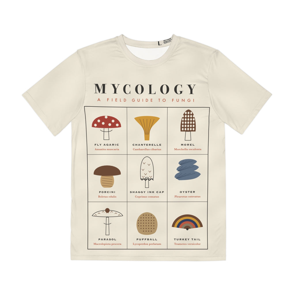 Mushroom Field Guide all-over print tee, view 1