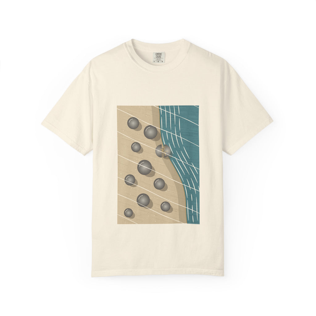 Moeraki Boulders graphic tee in Ivory, original art by AuraCanvas