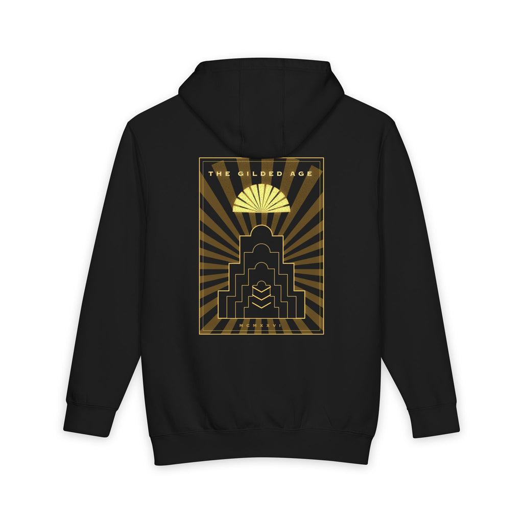 Gilded Age heavyweight hoodie in Black, original art by AuraCanvas