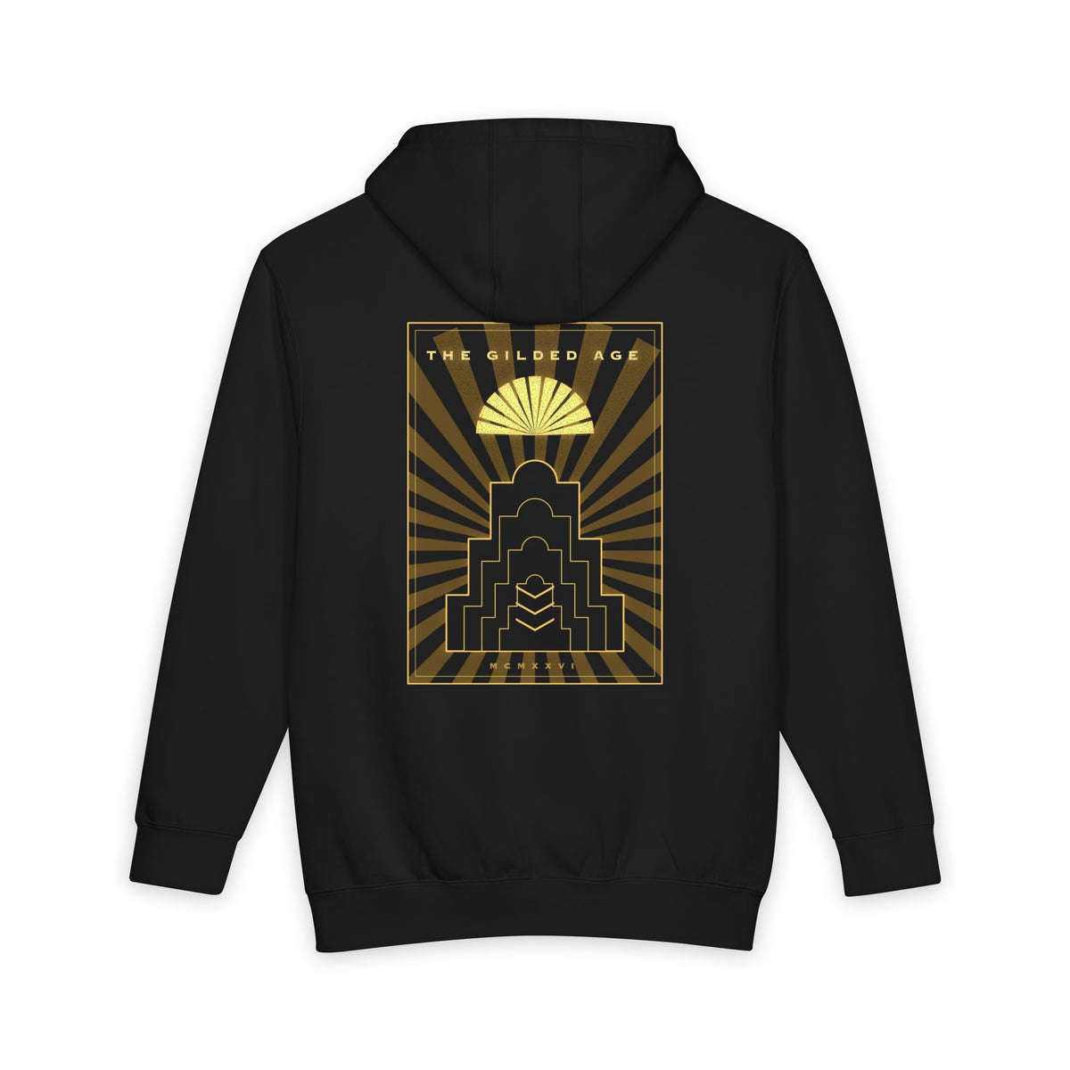 Gilded Age heavyweight hoodie in Black, original art by AuraCanvas