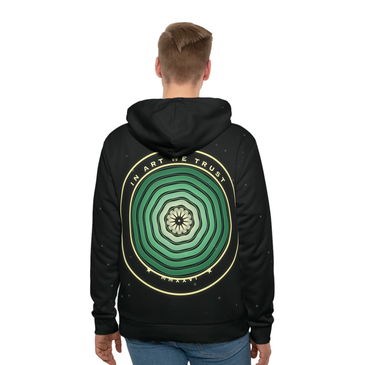 In Art We Trust all-over print hoodie, view 2