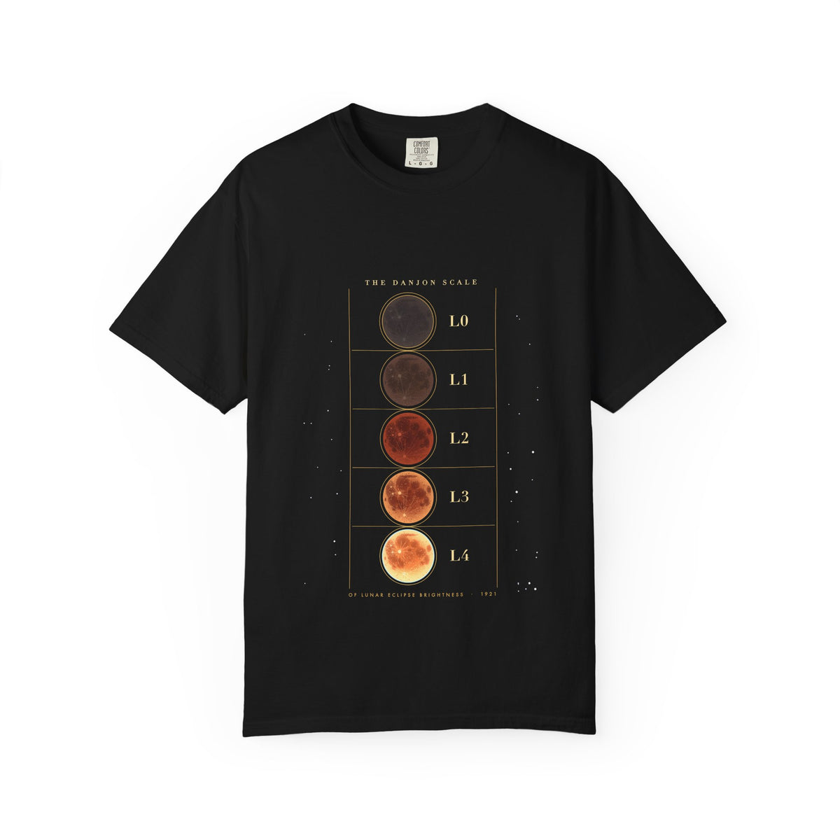 The Danjon Scale graphic tee in Black, original art by AuraCanvas
