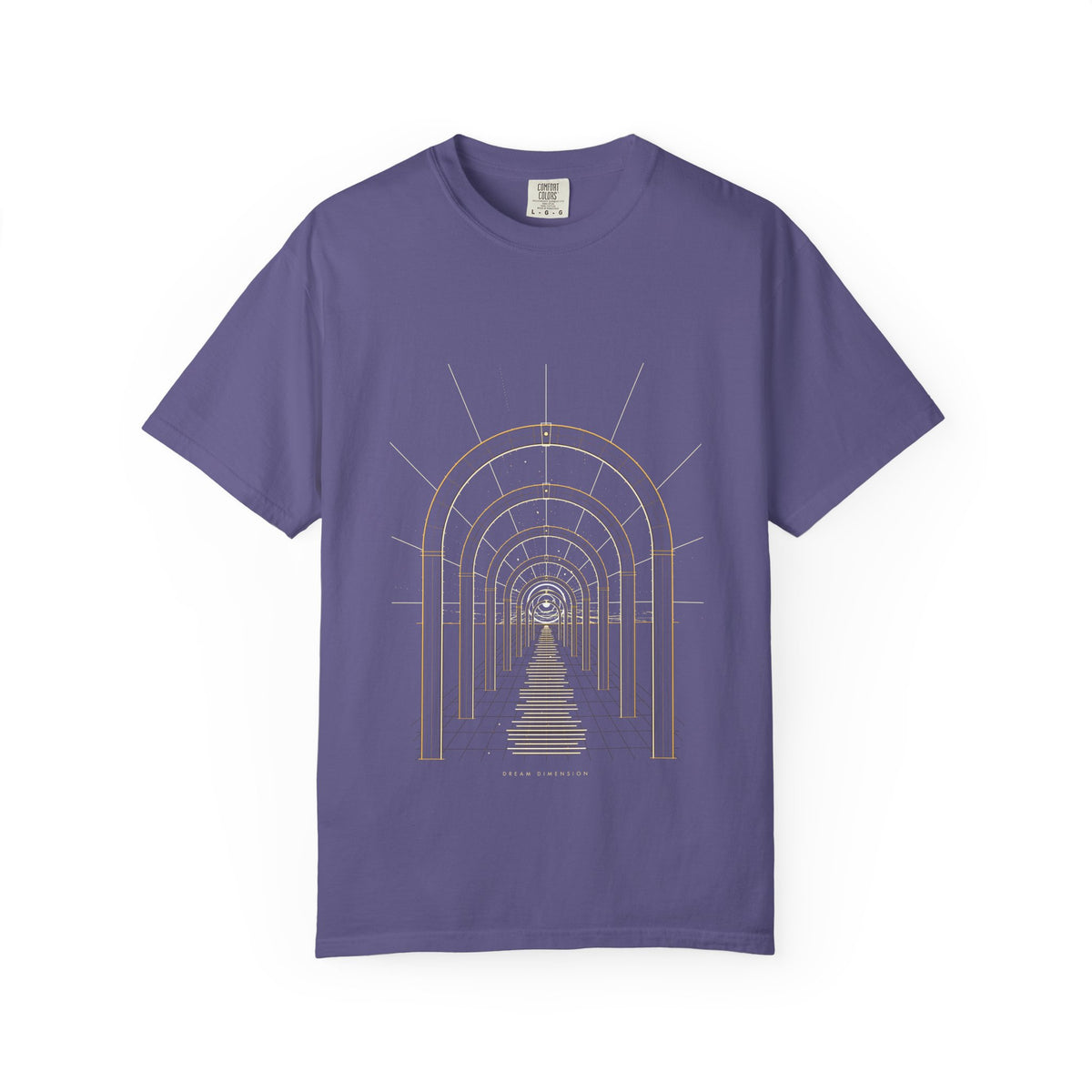Dream Dimension graphic tee in Grape, original art by AuraCanvas