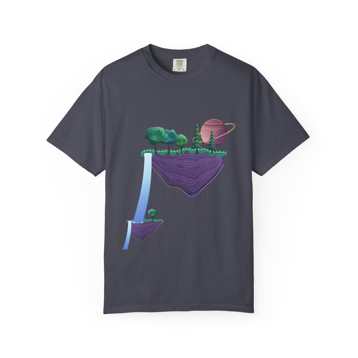 Floating Islands graphic tee in Navy, original art by AuraCanvas