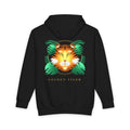 Golden Tiger heavyweight hoodie in Black, original art by AuraCanvas