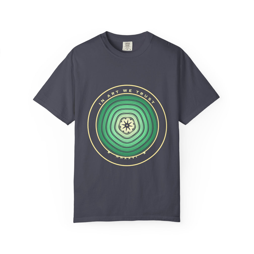 In Art We Trust graphic tee in Navy, original art by AuraCanvas