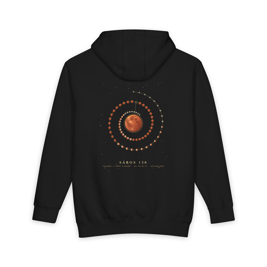 Saros heavyweight hoodie in Black, original art by AuraCanvas
