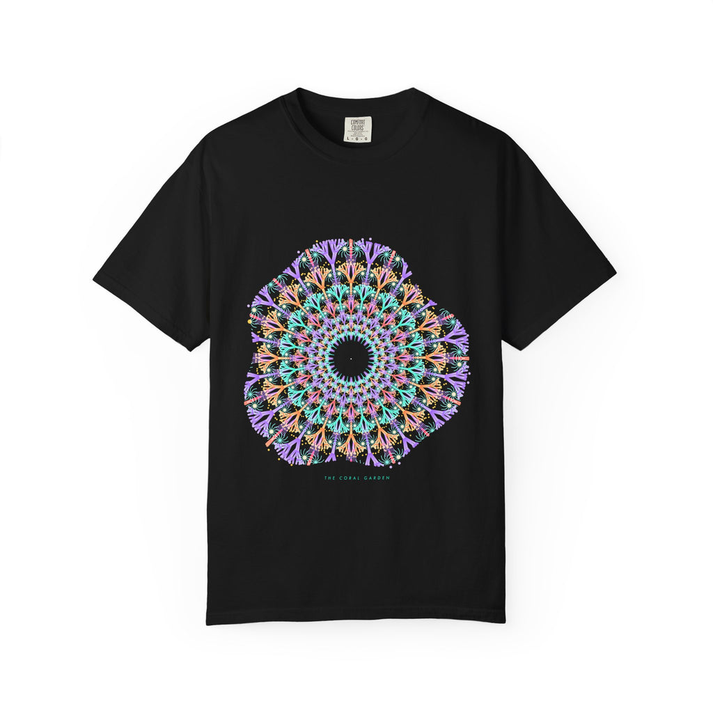 The Coral Garden graphic tee in Black, original art by AuraCanvas