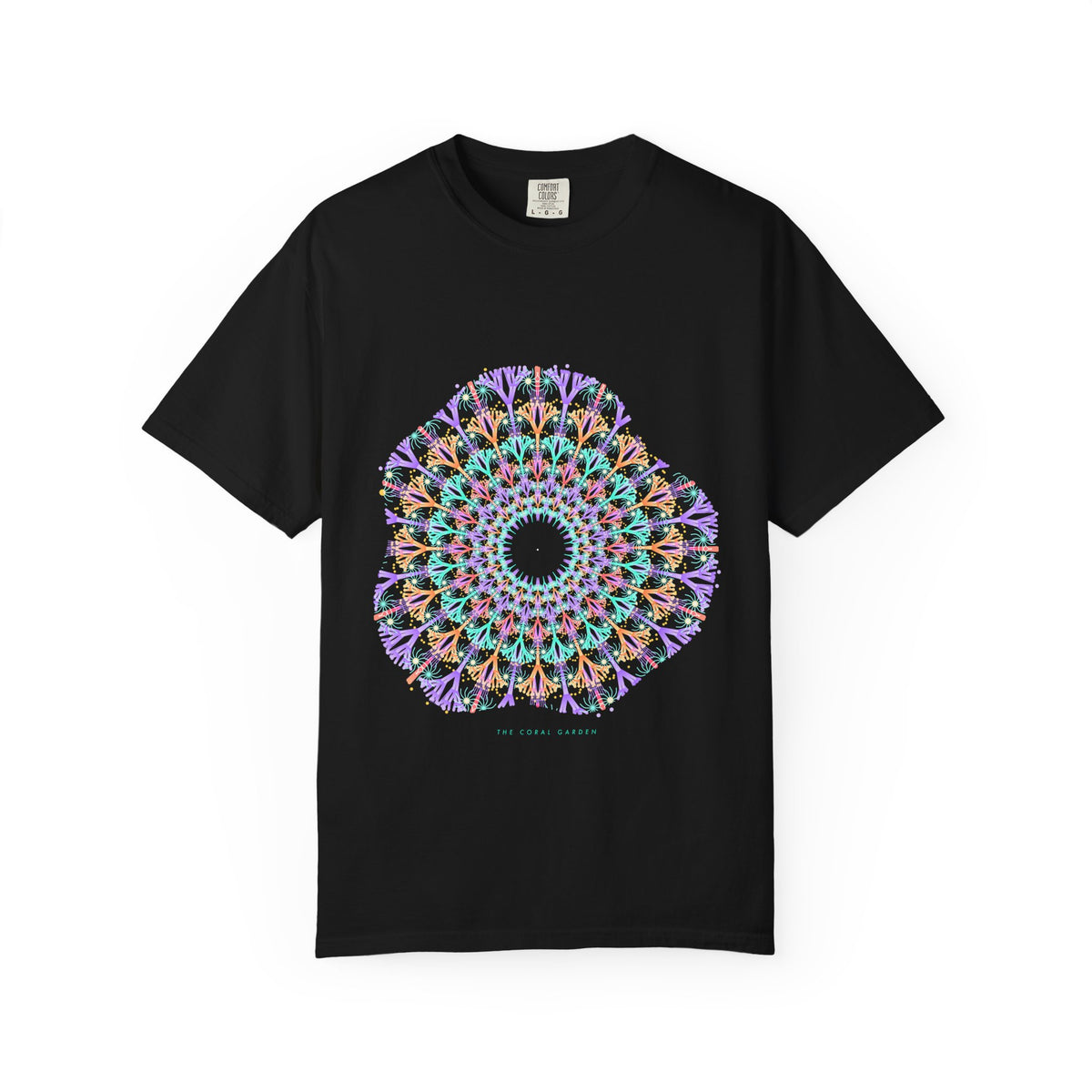 The Coral Garden graphic tee in Black, original art by AuraCanvas