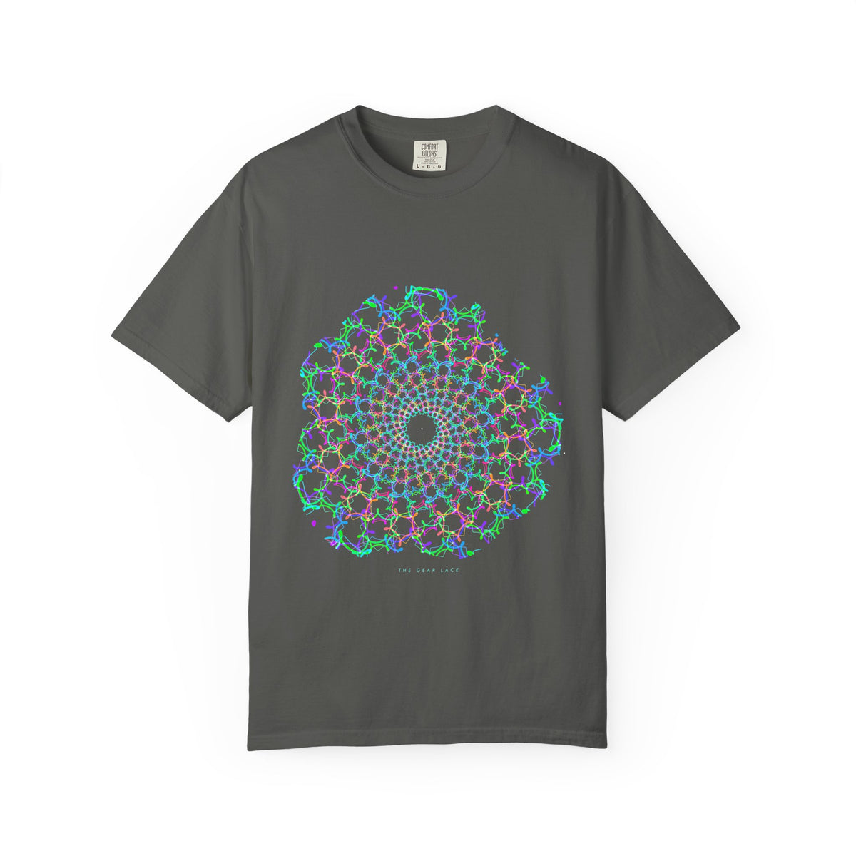 The Gear Lace graphic tee in Pepper, original art by AuraCanvas