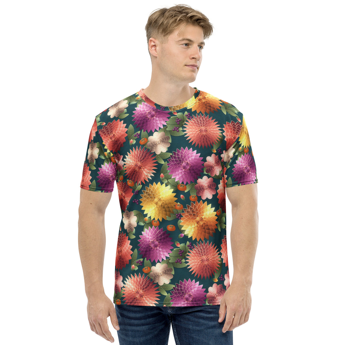 Plum Noir Teal all-over print tee, view 1