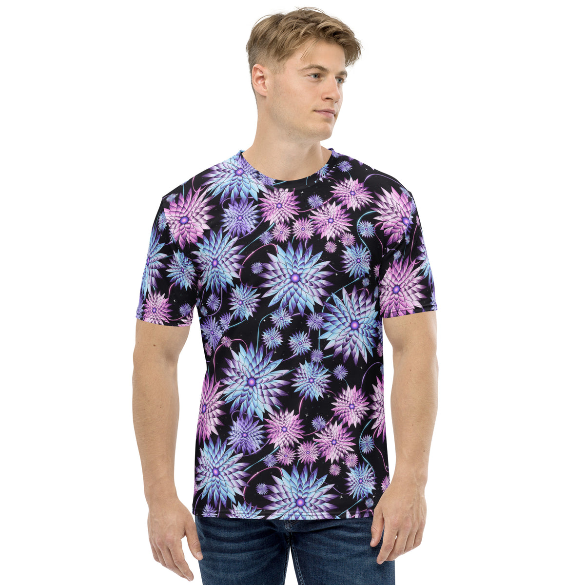 Cyber Bloom Black all-over print tee, view 1