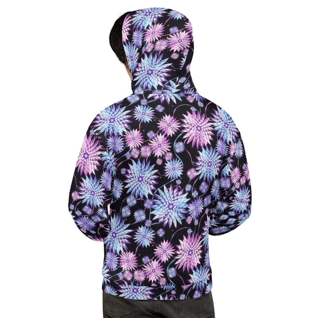 Cyber Bloom Black all-over print hoodie, view 1
