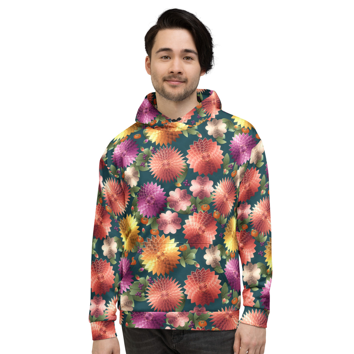 Plum Noir Teal all-over print hoodie, view 3