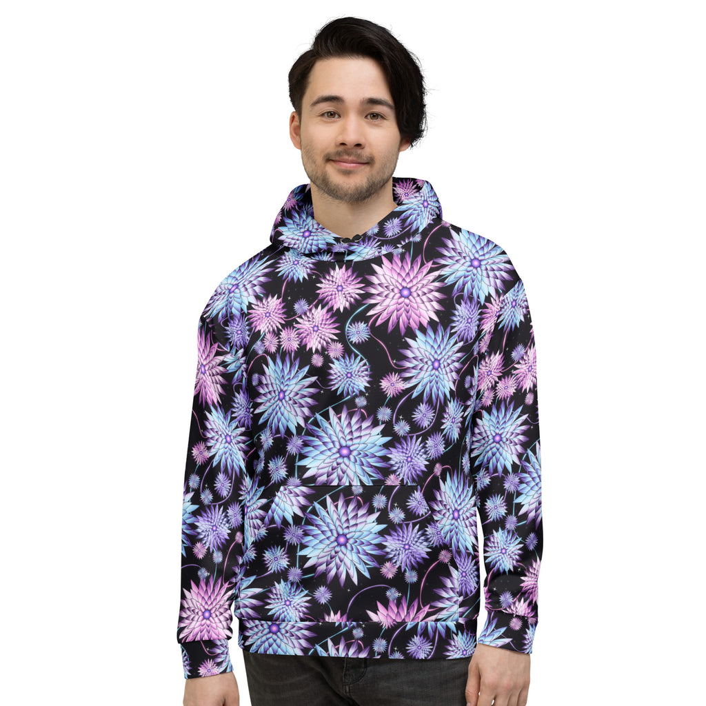 Cyber Bloom Black all-over print hoodie, view 3
