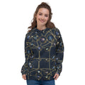 Zodiac Wheel all-over print hoodie on a female model, original art by AuraCanvas