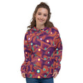 Melting Canyon all-over print hoodie on a female model, original art by AuraCanvas