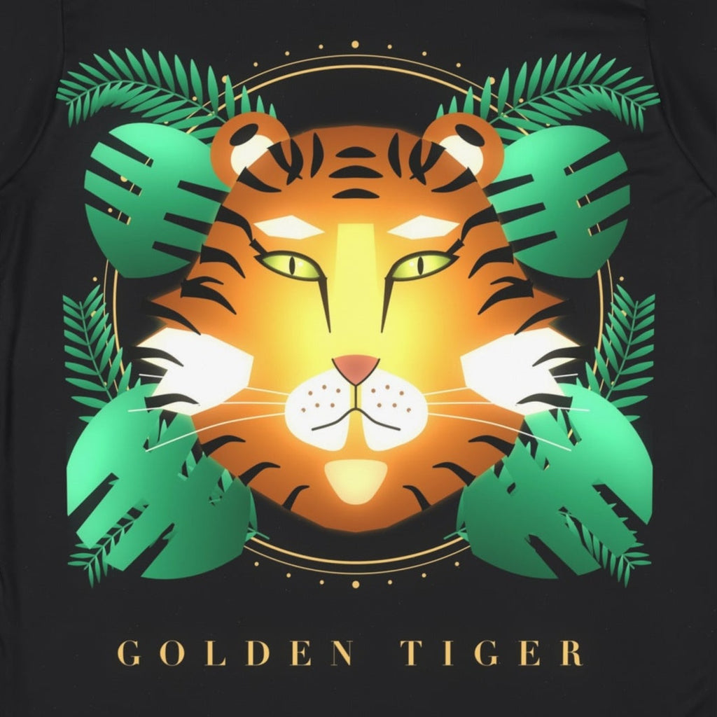 Golden Tiger all-over print tee, print close-up