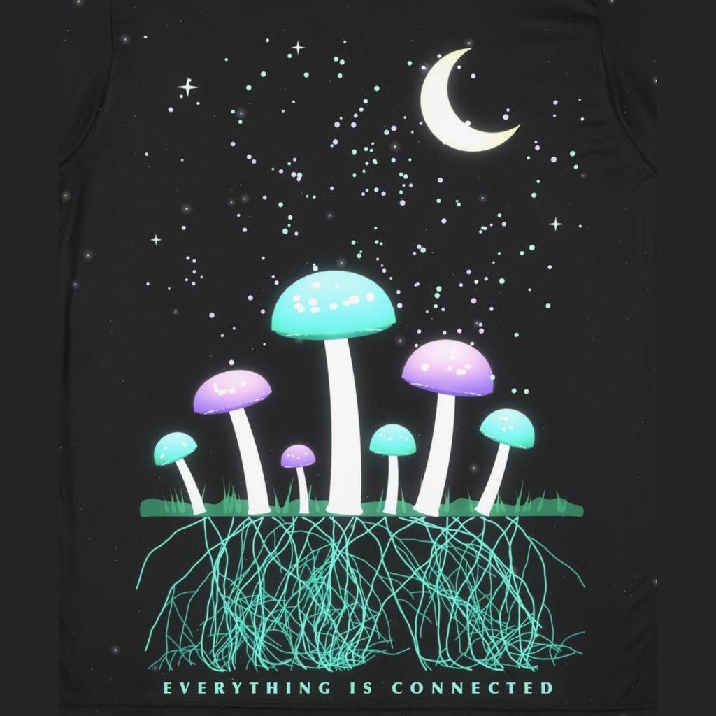Moonlit Mycelium all-over print tee, print close-up