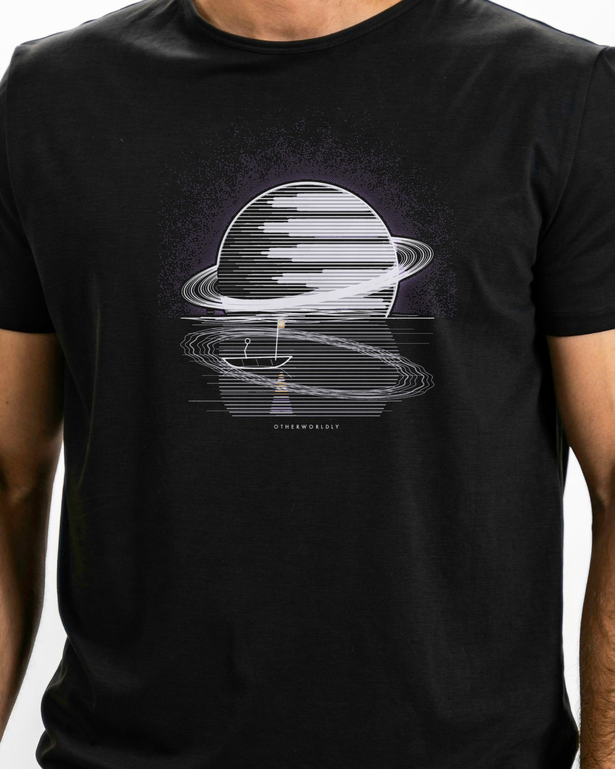 Model photo of the Otherworldly Tee: illustrative, print shown at actual size