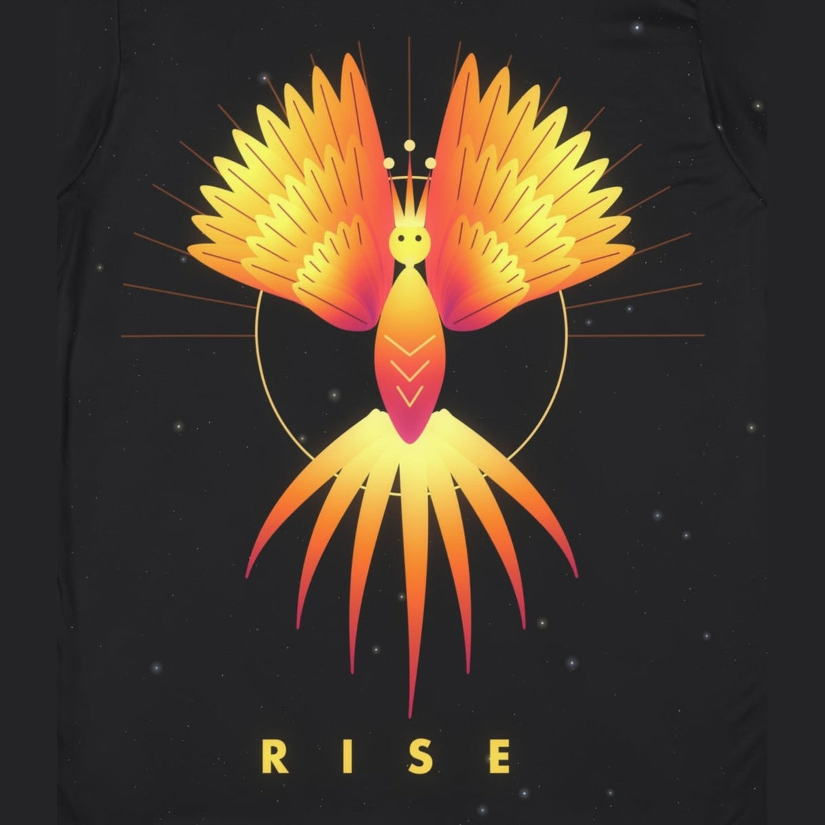 Phoenix Rising all-over print tee, print close-up