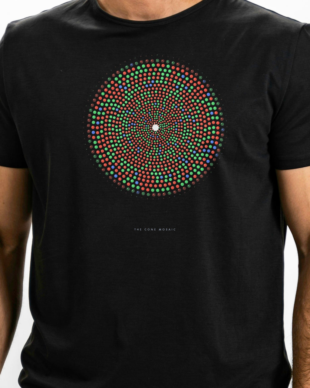Model photo of the The Cone Mosaic Tee: illustrative, print shown at actual size