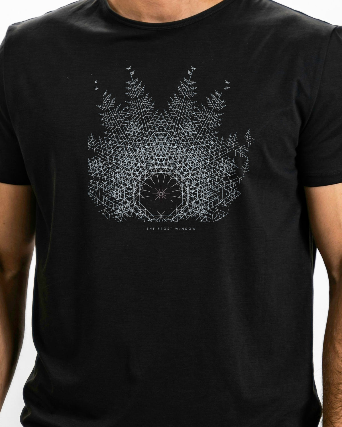 Model photo of the The Frost Window Tee: illustrative, print shown at actual size