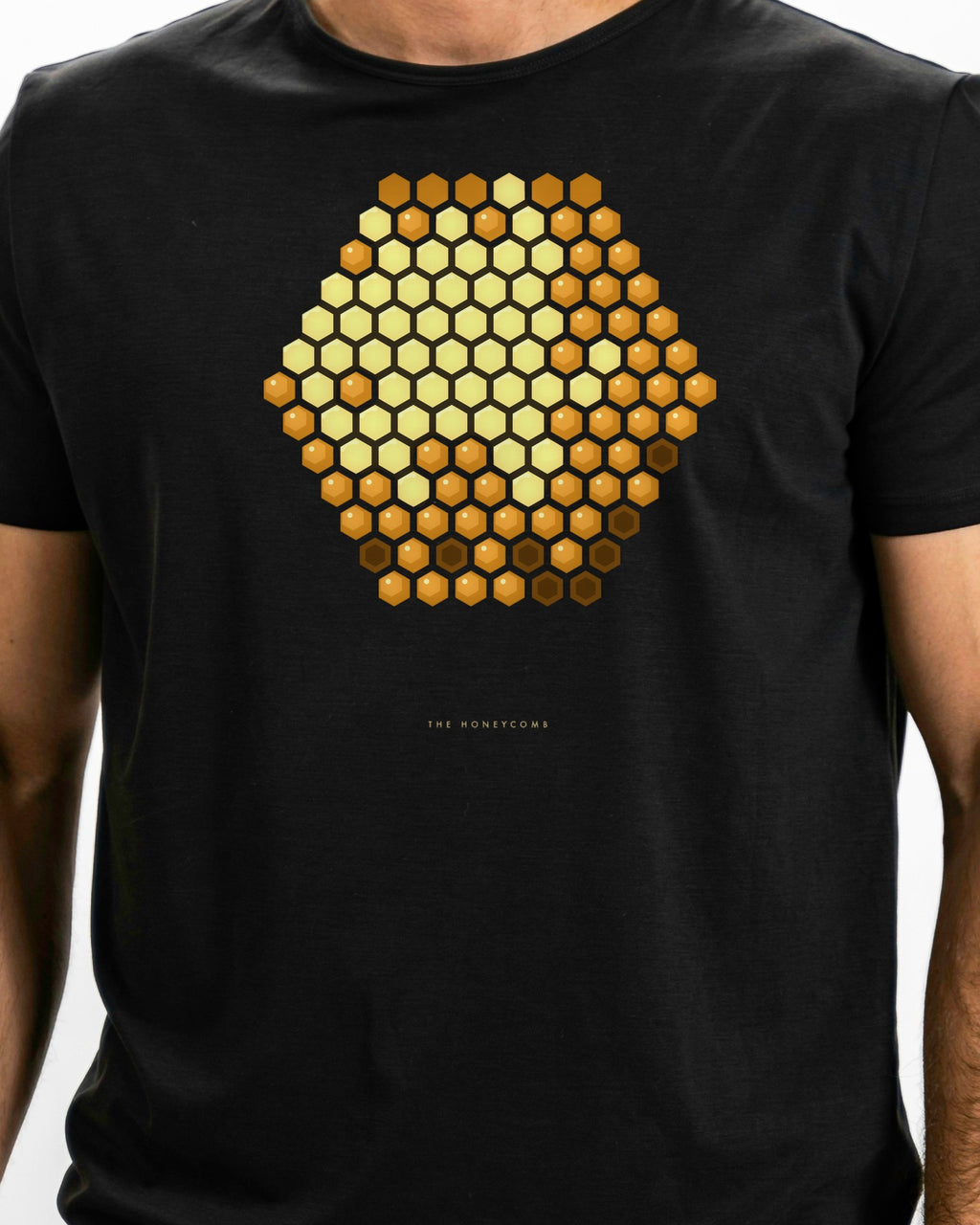 Model photo of the The Honeycomb Conjecture Tee: illustrative, print shown at actual size