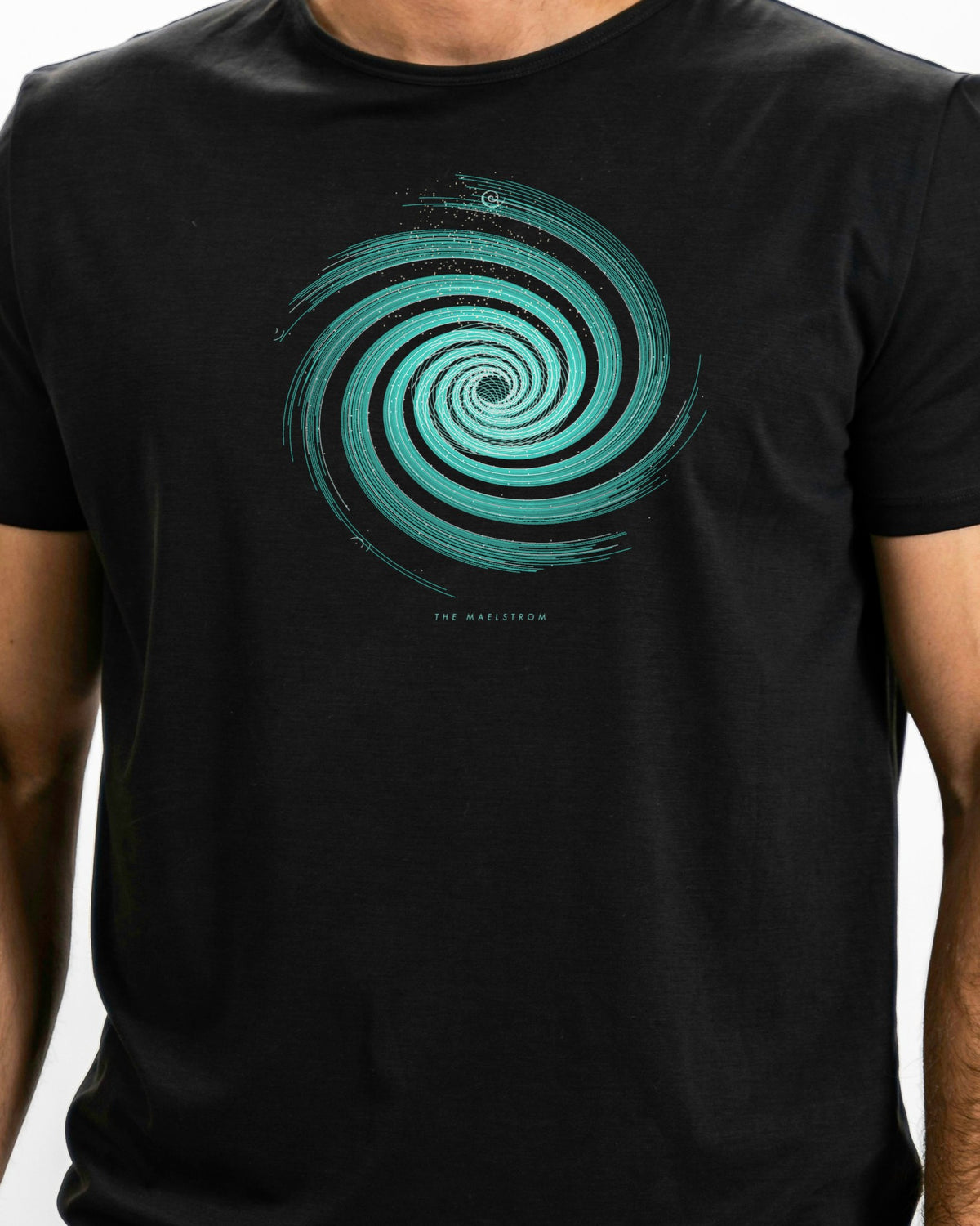 Model photo of the The Maelstrom Tee: illustrative, print shown at actual size