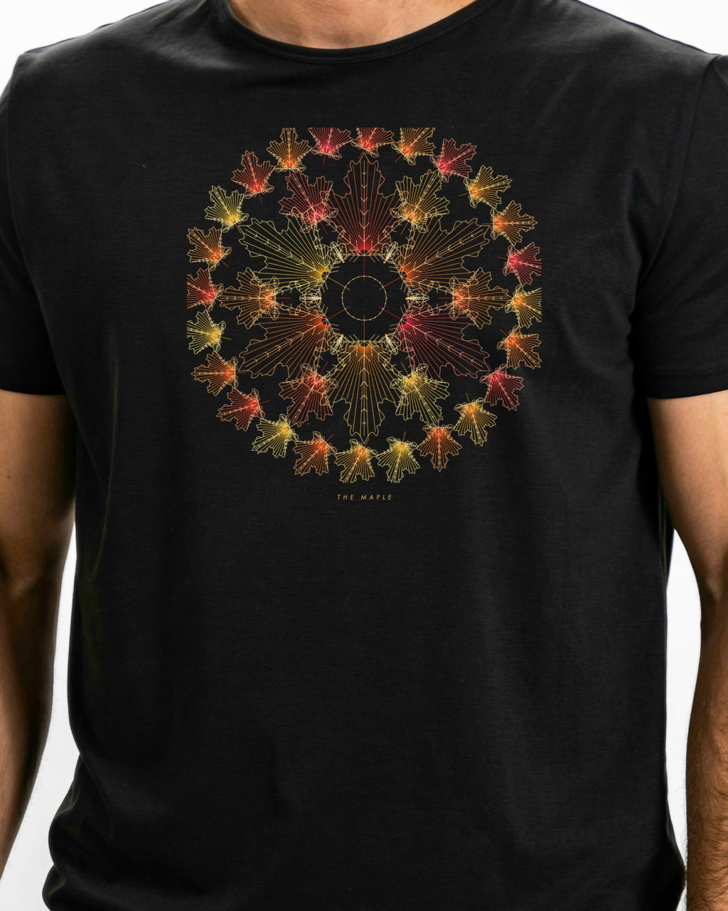 Model photo of the The Maple Tee: illustrative, print shown at actual size