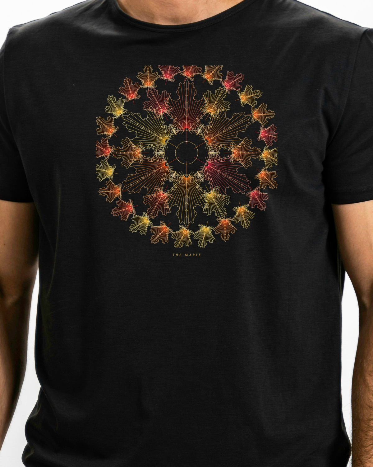 Model photo of the The Maple Tee: illustrative, print shown at actual size