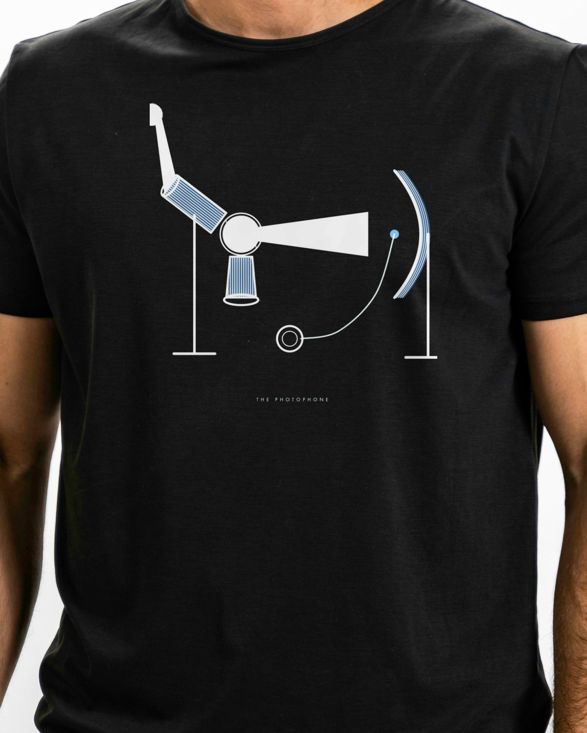 Model photo of the The Photophone Tee: illustrative, print shown at actual size