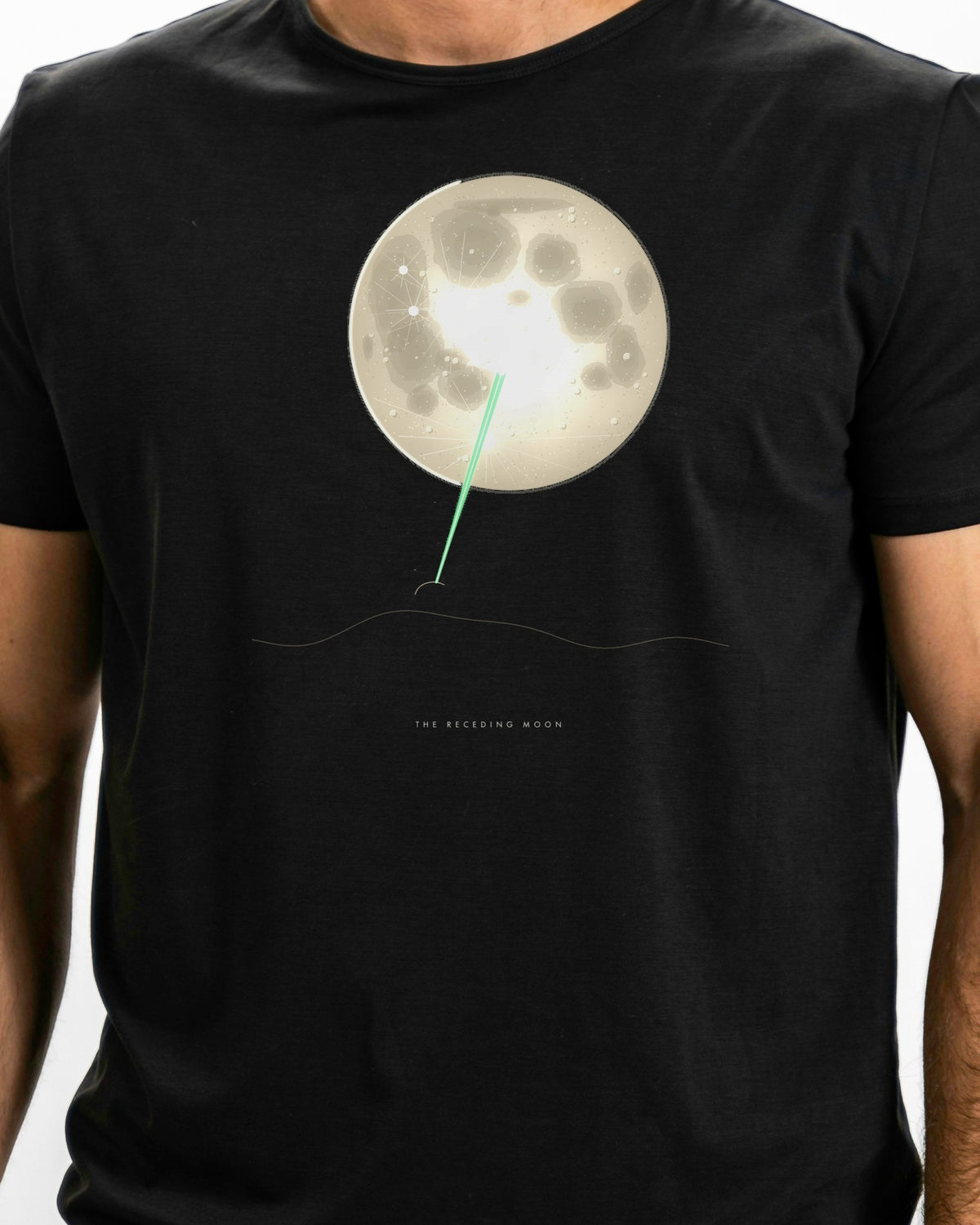 Model photo of the The Receding Moon Tee: illustrative, print shown at actual size