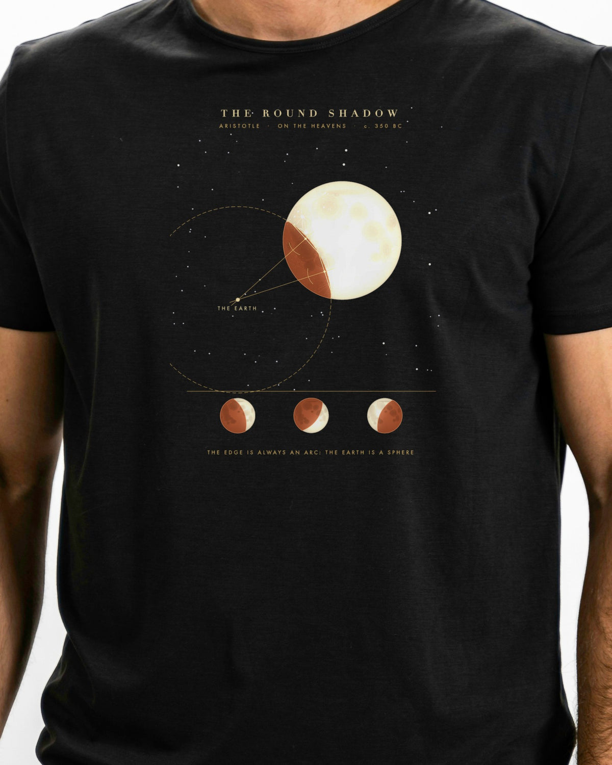 Model photo of the The Round Shadow Tee: illustrative, print shown at actual size