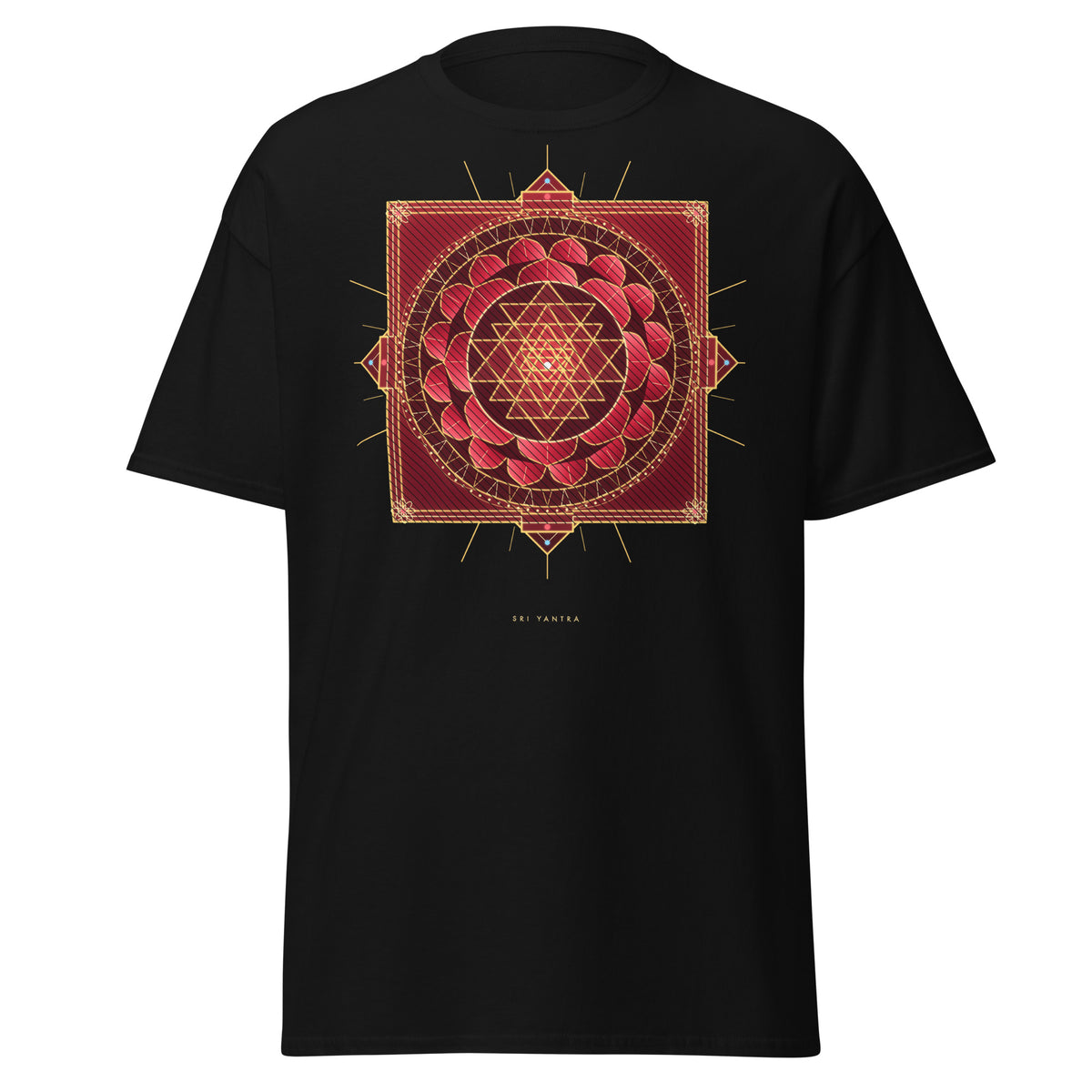 The Sri Yantra graphic tee in Black, original art by AuraCanvas